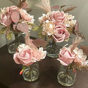 Wedding faux floral - beige/soft pink, light pink in color, glass vase.  2 sizes